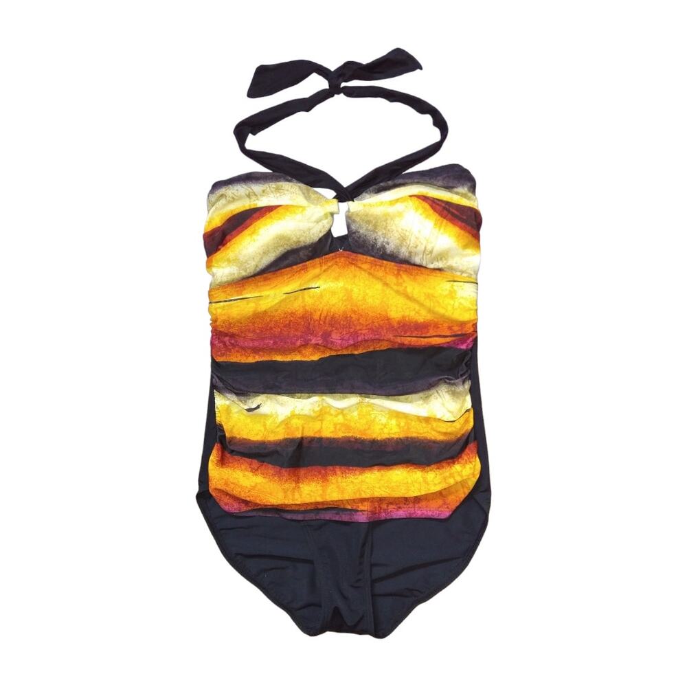 FantaSizer Slimming 1 Piece Swimsuit size 12 Bathing Suit Orange & Black